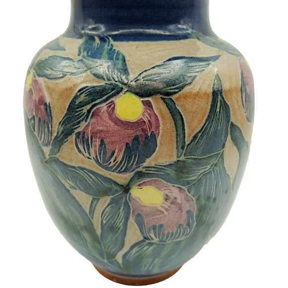 Handcrafted Lady Slipper Flower Vase Signed Ceramic Pottery Botanical Design 90s - Picture 4 of 7